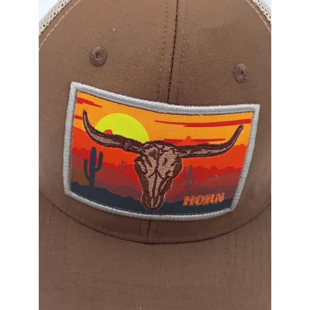 Horn Unisex Longhorn Sunset Patch Trucker Hat Brown Adjustable Snapback